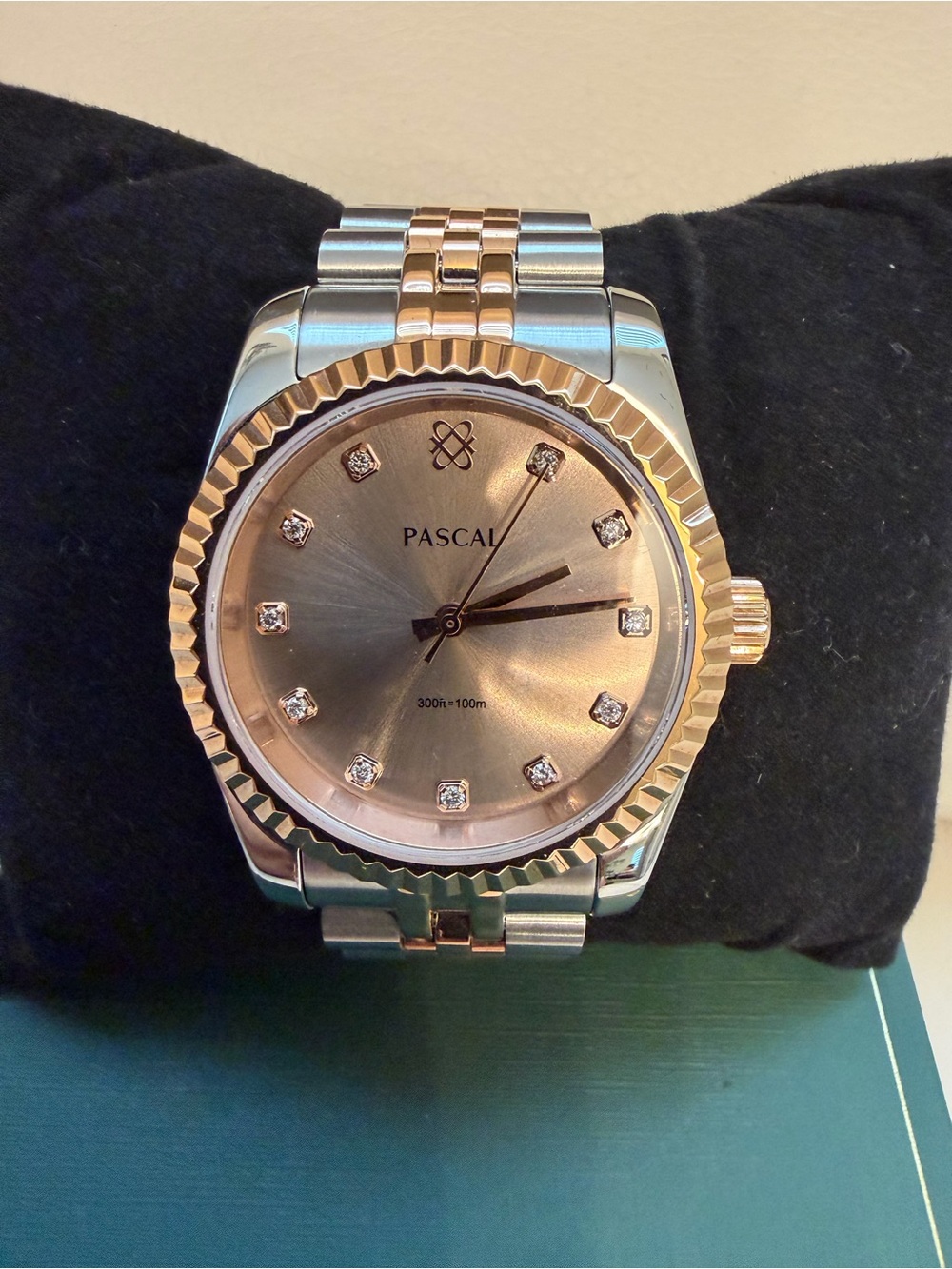 Pascal Diamond Watch rose and steel box card and tool for fix you size